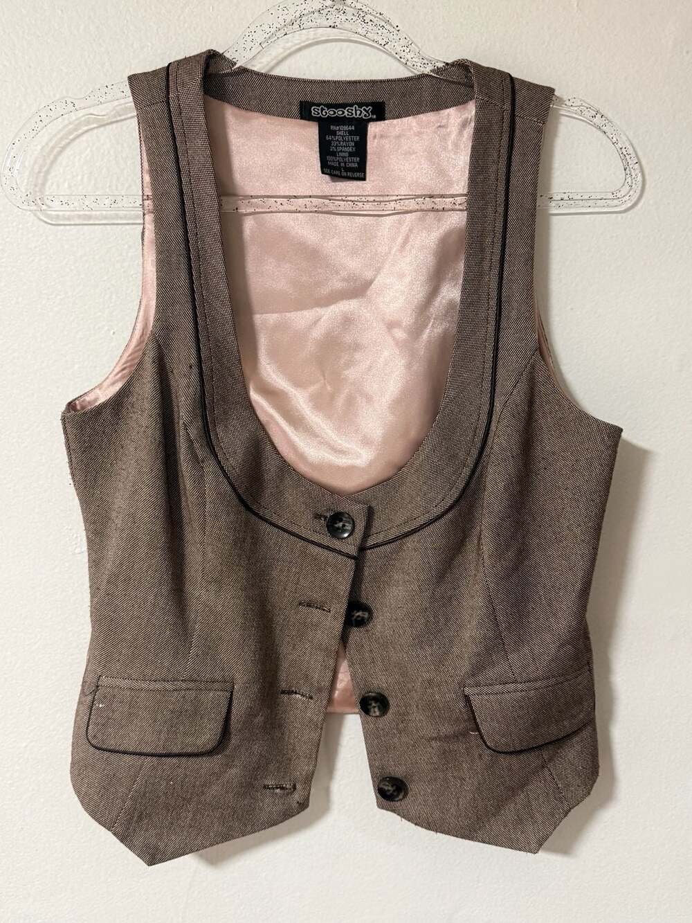 Stooshy Brown Tweed Button-Up Peplum Vest Size L Y2K